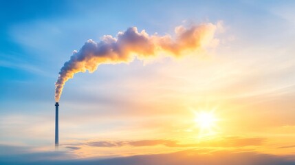 Smoke Emitting Chimney Against Beautiful Sunrise Sky Scene