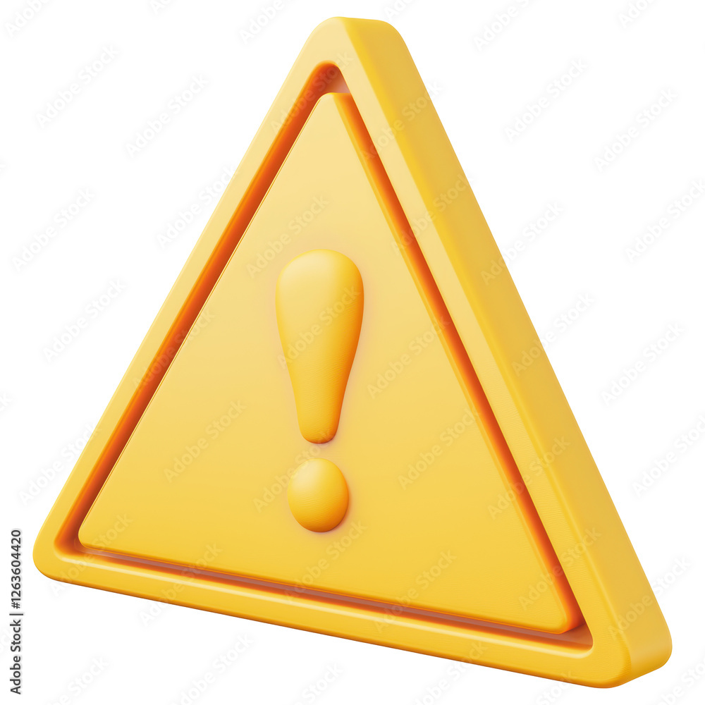 Poster yellow triangular warning sign with exclamation mark on transparent background