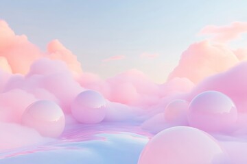 Calm pastel landscape featuring soft abstract shapes and clouds in serene pastel colors during twilight