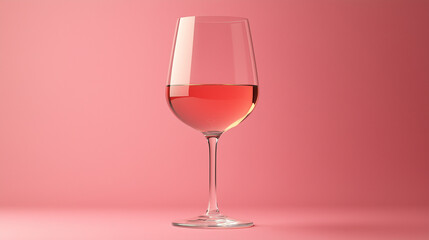 Glass of wine on delicate pink background, minimalistic design