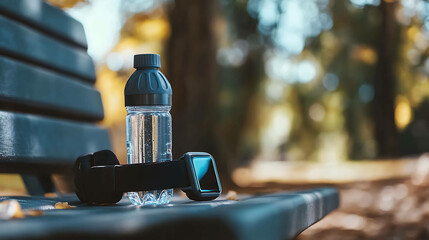 Fitness Essentials on a Gym Bench for an Active Lifestyle