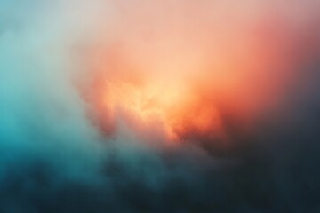 Naklejka premium Fog swirling with shifting prismatic colors creates a mystical atmosphere at dawn