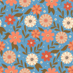 Seamless Retro Spring Floral Pattern 