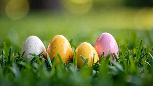 4k footage easter eggs on grass