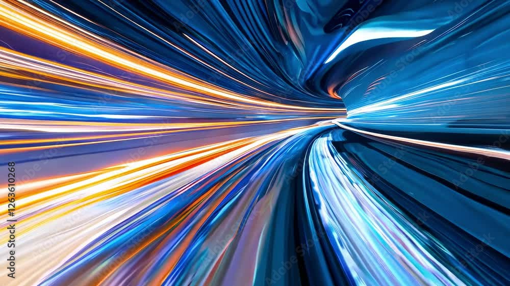Poster vibrant light trails demonstrating speed and motion, creating virtual tunnel