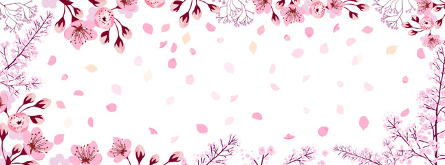Flower frames with sakura and petals . hand drawing. Not AI, Vector illustration.