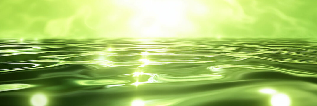Calm chartreuse green water with delicate ripples and bright highlights in tranquil ambiance