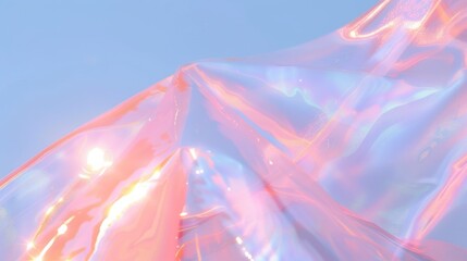 Abstract fluid background with pastel pink, blue, and gold hues, glossy texture, and luminous reflections