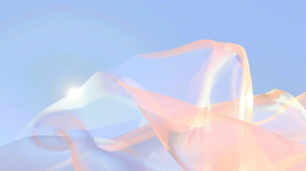 Abstract fluid background with pastel pink, blue, and gold hues, glossy texture, and luminous reflections