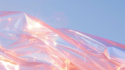 Abstract fluid background with pastel pink, blue, and gold hues, glossy texture, and luminous reflections