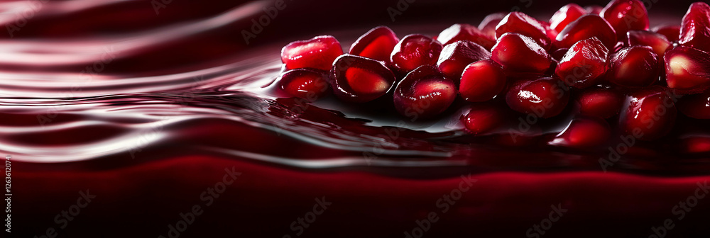 Poster rich dark red milk swirling with pomegranate seeds creating a captivating display