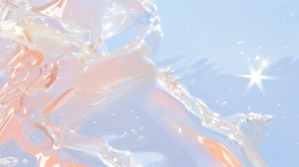 Abstract fluid background with pastel pink, blue, and gold hues, glossy texture, and luminous reflections. Background 