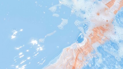 Abstract fluid background with pastel pink, blue, and gold hues, glossy texture, and luminous reflections. Background 