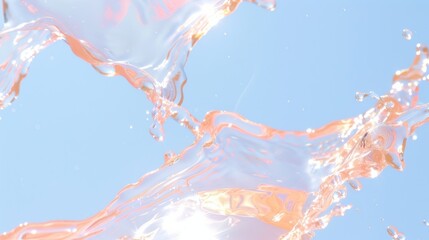 Abstract fluid background with pastel pink, blue, and gold hues, glossy texture, and luminous reflections. Background 