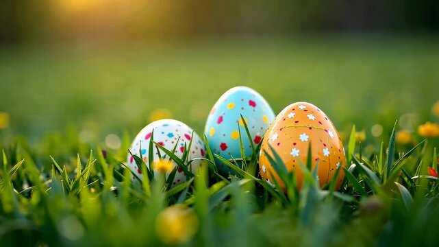 4k footage easter eggs on grass