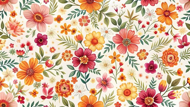 Watercolor Floral Pattern, Autumn Hues, Seamless Design