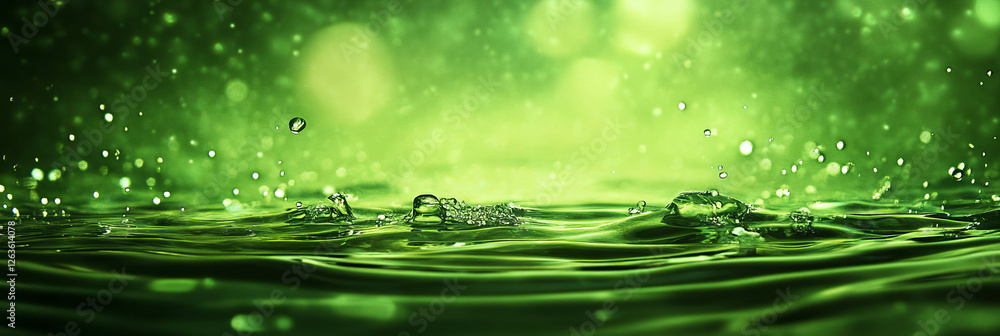 Poster emerald green water with subtle ripples and splashes creating a tranquil background