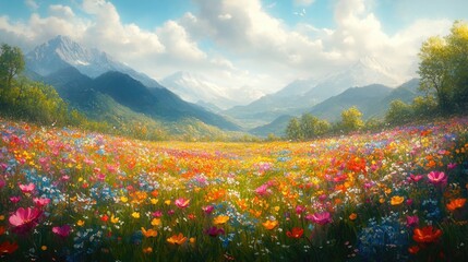 Colorful mountain meadow vibrant flowers