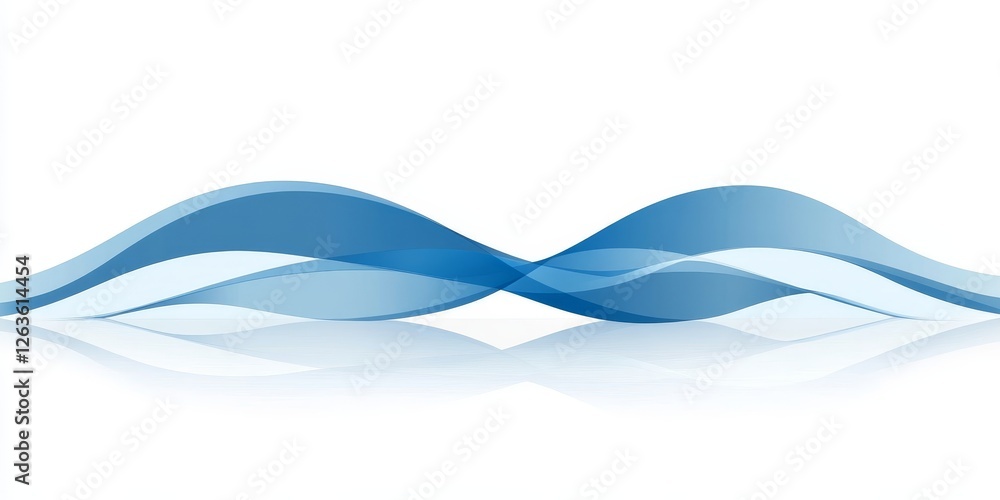 Poster abstract blue wavy shape with ripples and a smooth gradient on white background, suitable for design