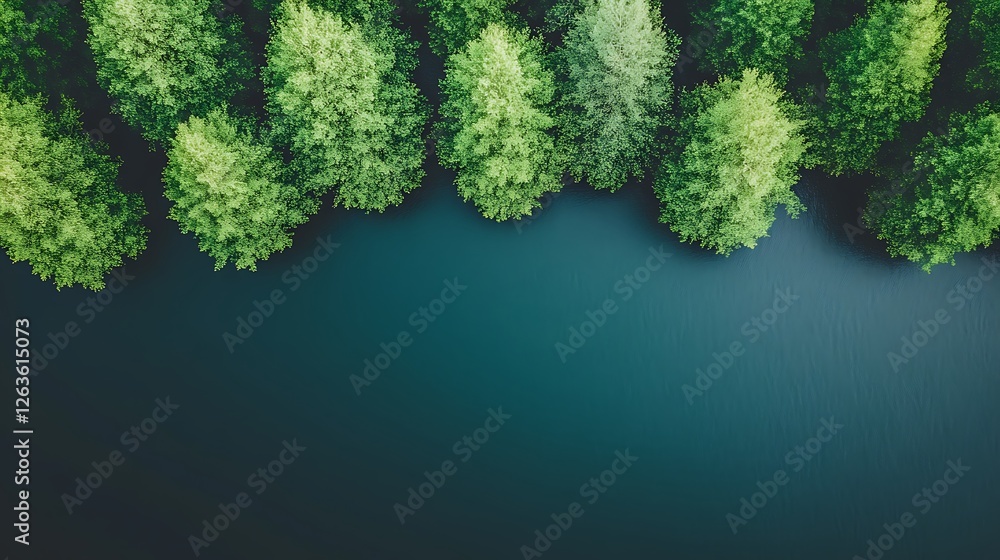 Poster Forest border, lake, aerial view, nature's frame