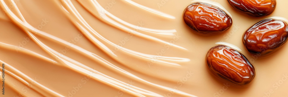 Poster light brown milk with sliced dates creates a rich visual for a background banner
