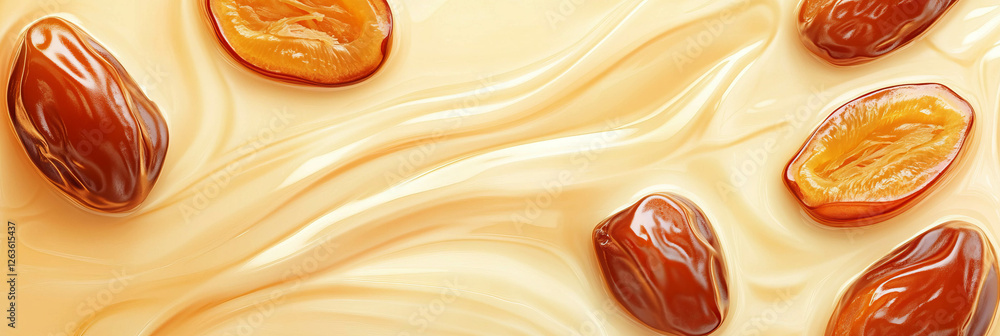 Poster delightful light brown milk with sliced dates creating a rich textured background