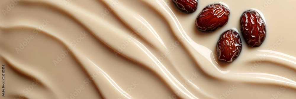 Aufkleber light brown milk with sliced dates creating elegant ripples for a beautiful banner design