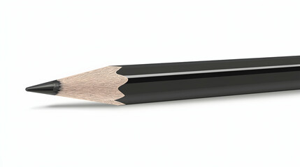 Black pencil close-up, sharp point, white background, design element, stationery