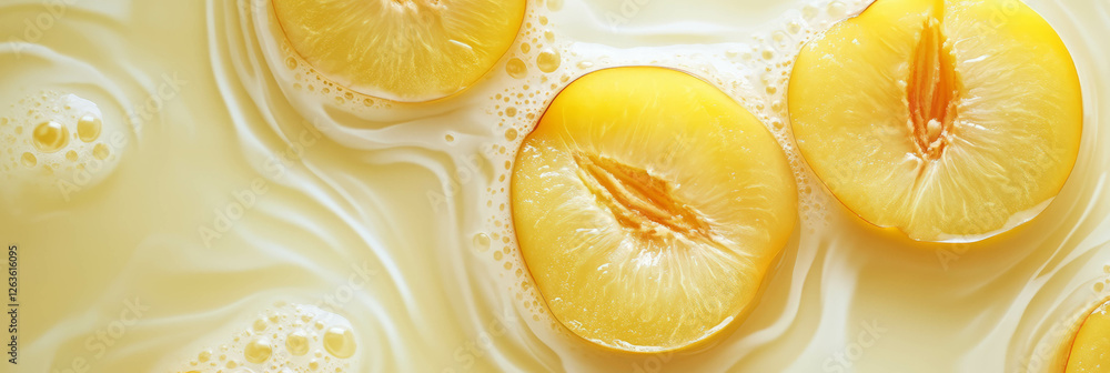 Poster light yellow milk with yellow plum slices creating a refreshing visual experience
