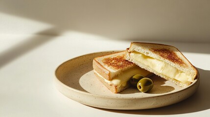   Grilled cheese & olive sandwich + bowl of olives
