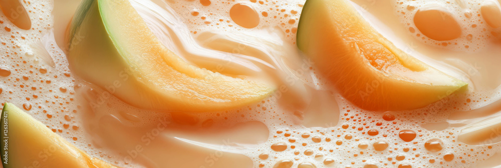 Poster oat milk and sliced melon create ripples in a refreshing blend