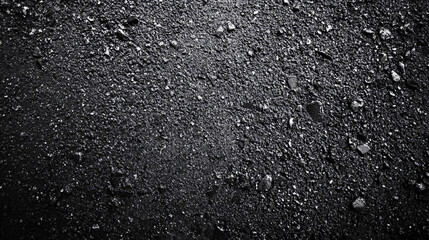 A dark asphalt surface with small rough stones scattered across creating a textured rugged and industrial look  
