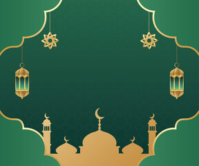 Green Elegant Ramadan Gradient Background with Islamic Patterns and Lanterns