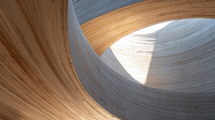 Sunlight through curved wood & concrete. Architecture design