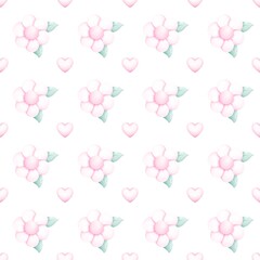 Seamless Soft Pink Floral and Heart Pattern – Romantic Pastel Aesthetic for Fabric, Wrapping, and Digital Design