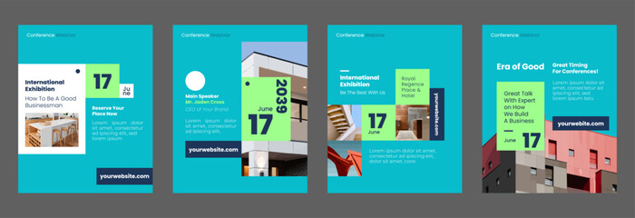 instagram webinar social media template banner slider carousel post online seminar web summit business flat templates navy blue green color flat modern minimal poster vertical size design background © angutyo