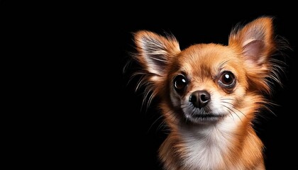 Obraz premium Cute and alert chihuahua gazing thoughtfully against a dark background in close-up view