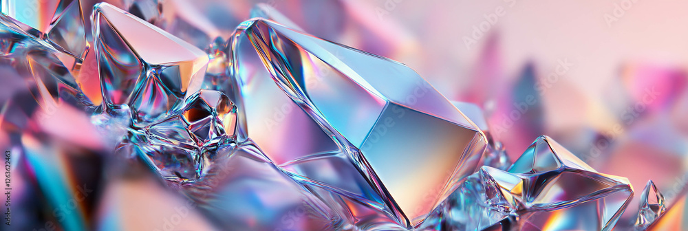 Poster exploring vibrant textures of abstract crystal flares with irregular shapes and luminous colors
