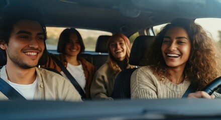 Group of friends enjoying a fun road trip together in a car