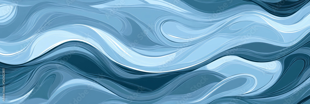 Poster elegant abstract wave pattern in light blue tones with a fluid texture creating a serene vibe