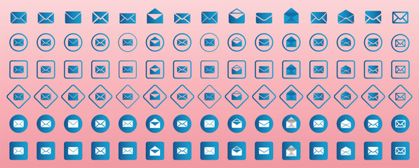 Email address icon set. Open and close newsletter envelope vector symbol. Envelope illustration. Mail icon vector for web. Post message letter sign. Mailbox or inbox Ui button.