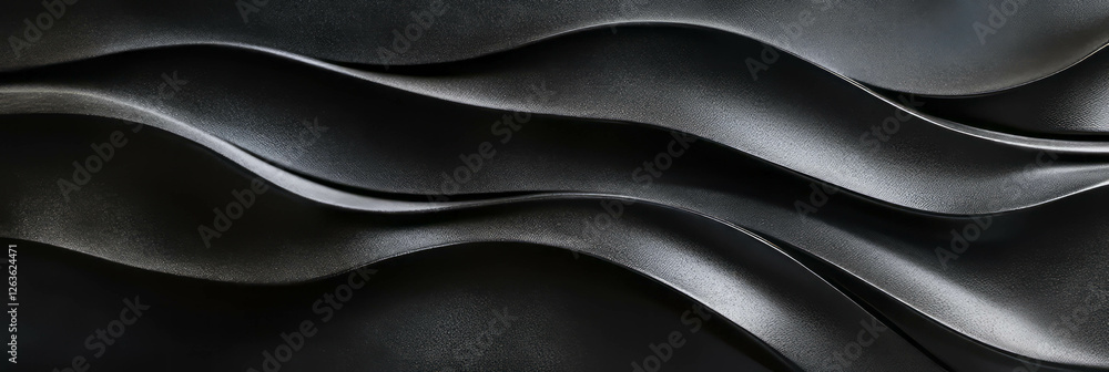 Poster black sand dune with smooth curves under soft light showcases unique texture
