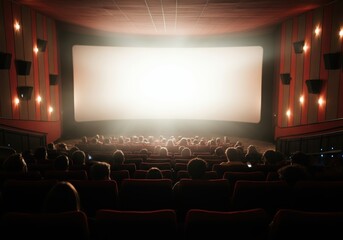 Obraz premium Audience watching a movie in a modern cinema with a large screen
