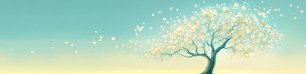 Roots Strength and Blossoming Tree in Easter Vector Illustration