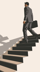 Businessman Building Success Stairway with Cube Letters, Illustrating Steps to Achieve Success in Corporate World