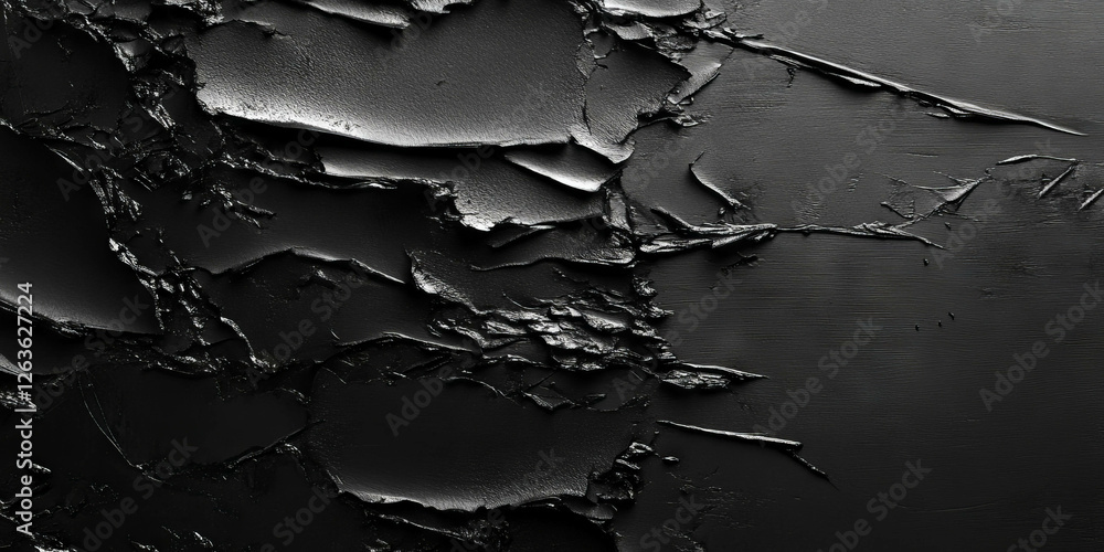 Poster grunge texture of a black wall with deep shadows and chaotic patterns for artistic background