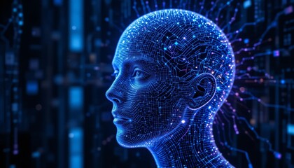 Obraz premium AI-powered digital human head with neural connections