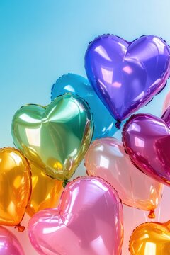 Vibrant minimalistic rainbow envelopes with heart confetti celebrating lgbtq+ valentine's day. LGBTQ+ valentines day gratulations mockup