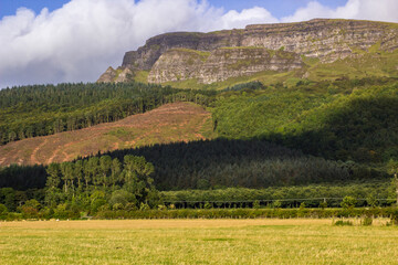 The majestic Binevenagh mountain summit near Limavady in County Londonderry on the North Coast of Northern Ireland