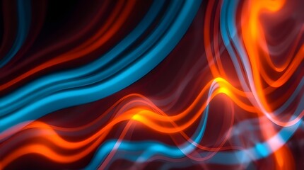 The image is of a black background with wavy, glowing lines of orange and blue
